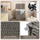 Gray 29-gallon laundry hamper with hand-woven PP rattan, removable liner bag, and convenient handles for easy movement.