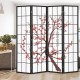 Folding decorative privacy screen featuring a plum blossom design, shown in a side view, perfect for home or office.