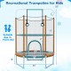 60-inch trampoline with gymnastic bar and rings for kids, featuring a high-density enclosure net and U-shaped legs for.