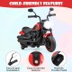 Kids electric motorcycle in red with training wheels, LED headlights, and easy-to-operate buttons for safe riding fun.