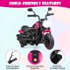 Kids electric motorcycle in pink with training wheels, LED headlights, and easy-to-grip handlebars for safe riding.