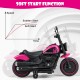 Kids electric motorcycle in pink with training wheels, featuring a soft start function for safe riding and LED.