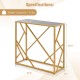 Golden heavy-duty metal frame entryway table, 31.5 inches, with a sleek design and non-slip feet for stability.