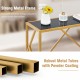 Golden heavy-duty metal frame entryway table with black tabletop, featuring robust construction and non-slip feet for.