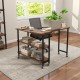 360° rotating sofa side table in rustic brown with 2-tier storage shelves, ideal for living room or office use.