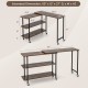 360° rotating sofa side table in rustic brown with 2-tier shelves, ideal for living room or office use.