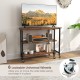 360° rotating sofa side table in rustic brown with 2-tier shelves and 6 lockable wheels for easy movement and stability.