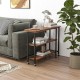 360° rotating sofa side table in rustic brown with lockable casters, perfect for easy mobility in any room.