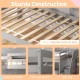 Bunk bed construction detail showcasing 14 plywood slats, safety guardrail, and sturdy stair rail in gray finish.