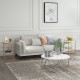 Round glass end table with faux marble shelf and gold tubes, ideal for living room or bedroom storage and display.