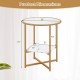 2-tier round end table with faux marble shelf, gold frame, dimensions 20" top, 14.5" height, ideal for living room or.