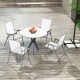 Set of 4 white patio folding chairs with rustproof metal frame, perfect for backyard dining and easy storage.