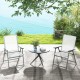 Set of 4 white patio folding chairs with rustproof metal frame, ideal for backyard relaxation and easy storage.