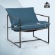 Navy sling accent chair with ergonomic design, weatherproof fabric, and reinforced metal frame, suitable for indoor and.