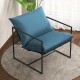 Navy sling accent chair showcasing deep seating and fixing straps, designed for comfort in indoor and outdoor spaces.