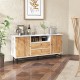 Mid Century Modern buffet sideboard in white with sliding tambour doors, two drawers, and ample storage for home decor.
