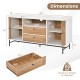 Mid Century Modern buffet sideboard with sliding tambour doors, featuring 2 drawers and 5 shelves for ample storage.