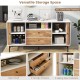 Mid Century Modern buffet sideboard with sliding tambour doors, featuring 2 storage drawers and 5 shelves for versatile.