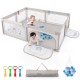 Large baby playpen with pull rings, colorful ocean balls, and breathable mesh for safe play and exercise.