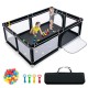 Portable baby playpen in black, 81 x 59 inches, includes 50 ocean balls and 4 handlebars for safe playtime.