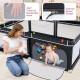 Portable baby playpen with breathable mesh, 50 ocean balls, and handlebars for safe play and interaction.
