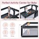 Portable baby playpen with 50 ocean balls and handlebars, 81"x59", ideal for crawling, standing, and playing.