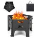 Collapsible 19-inch portable fire pit with storage bag, carbon steel, designed for camping and backyard use.
