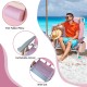 Pink reclining beach chair with thick padded pillow, comfortable armrest, and wide seat for outdoor relaxation.