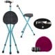 Lightweight adjustable folding cane seat with LED light, ergonomic handle, and cushion cover for comfortable resting.