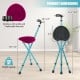 Lightweight adjustable folding cane seat with cushion, ergonomic handle, and built-in LED light for safe walking.