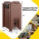 5-gallon insulated beverage server dispenser in brown, ideal for home, coffee shop, or camping with user-friendly.