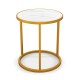 Round side table with a faux marble top and golden metal frame, perfect for small spaces in living rooms or offices.