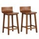 Set of 2 brown wood bar stools with solid back and seat, designed for comfort and stability, perfect for kitchen or.