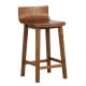 Brown wood bar stool with solid back and seat, featuring acacia wood legs and ergonomic design for comfort.
