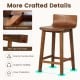 Detail of a wood bar stool showing reinforced connection and non-slip foot pads for stability and floor protection.