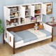 Twin bed with bookcase in white featuring 2 cabinets and 5 shelves for ample storage in a stylish bedroom or living.