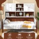 Twin bed with bookcase in white featuring 2 cabinets and 5 shelves, designed for easy assembly and no box spring needed.