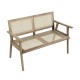 Teak wood garden bench with natural rattan backrest, ergonomic design, suitable for patio or garden seating.