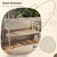 Indonesia teak wood garden bench with natural rattan backrest, designed for outdoor comfort and aesthetic appeal.