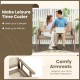 Indonesia teak wood garden bench with armrests, natural rattan backrest, seats 2, ideal for patio or garden relaxation.