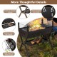 Barbecue charcoal grill with wind guard, featuring a stable X-shaped frame and side seasoning racks for easy access.