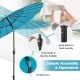 9-foot turquoise patio umbrella with fiberglass ribs, tilt mechanism, and crank handle for easy operation and assembly.