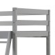 Gray twin over twin bunk bed frame detail showing sturdy wooden slats and integrated ladder for safe access.