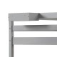 Close-up of the gray twin over twin bunk bed frame showcasing sturdy wooden slats and integrated ladder for safety.