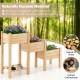3-tier wooden raised garden bed made of natural fir wood with open storage shelf for easy access to gardening tools.