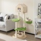 Cat climbing stand with sisal scratching posts, soft bed, and green platforms for indoor kittens, perfect for play and.