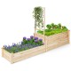Raised garden bed with trellis in natural fir wood, featuring two planter boxes for diverse planting needs.