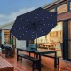 Dark blue 9-foot patio umbrella featuring solar LED lights and a sturdy 1.5" pole, perfect for outdoor dining spaces.