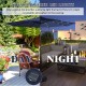 Dark blue 9-foot solar LED lighted patio umbrella with tilt adjustment, perfect for outdoor gatherings and shade.