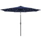 Dark blue 9-foot solar LED lighted patio umbrella with tilt adjustment and crank lift for outdoor shade and.